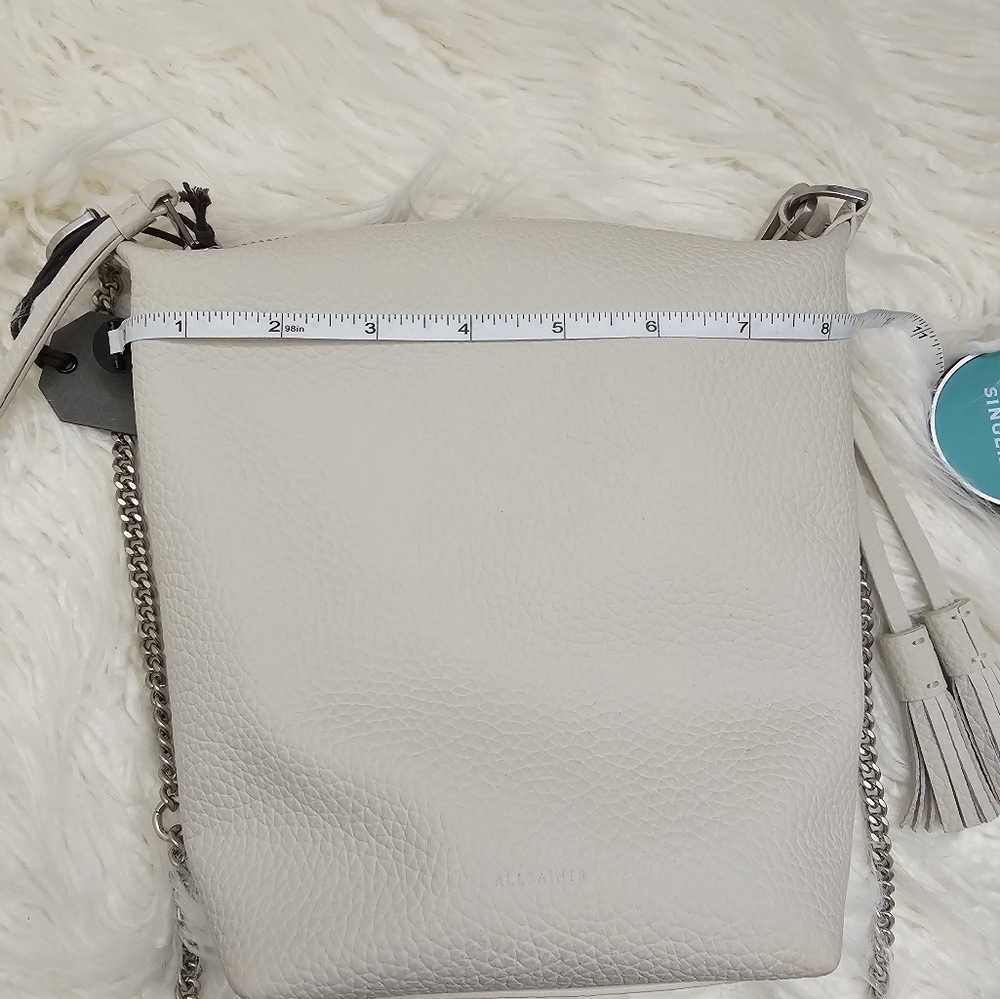 AllSaintsEVALINE FRINGED LEATHER CROSSBODY BAG IN PAMPAS WHITE